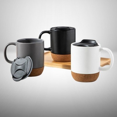 12 oz. Cork Base Splash-Proof Ceramic Coffee Mug w/ Lid & Handle