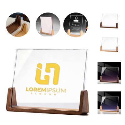 Custom Mirror Award Plaque With Wood Base